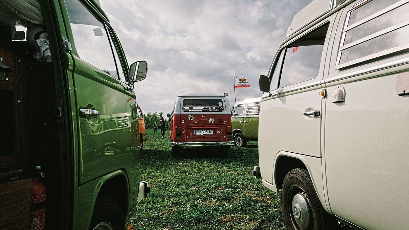Camping, Bulli, T2, T3, T1, Volkswagen, voiture de collection, Costa Brava, réunion des bus VW de collection